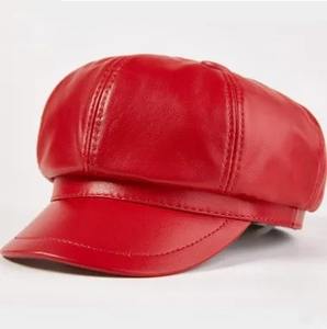 Gorros elegantes de piel auténtica para mujer, gorros Newsboy de piel de oveja para mujer, gorro de tendencia para mujer joven a la moda de otoño nuevo - Product Image 1
