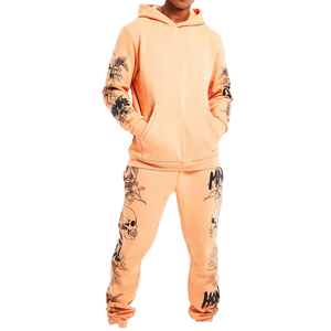 Ensemble de pantalons de survêtement à capuche unisexe minimaliste moderne élégant noir avec impression unique 100% coton vêtements d'hiver pour hommes grande taille - Product Image 1