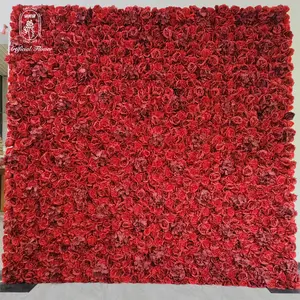 DKB Flowers Wholesale Customize 3d Wedding Party 8x8ft Flower Wall Red Roses Fabric Rolling Up Curtain Fl For Decoration
