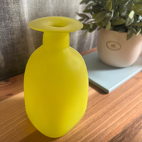 Ensemble de salle de bain de luxe quatre pièces en verre de Murano givré jaune, fabriqué en Italie, comprenant un gobelet, une bouteille, un porte-savon décoratif