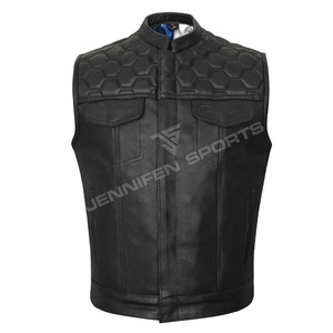 Custom Men's Casual Winter Breathable Windproof Real <b>Leather</b> <b>Sleeveless</b> Motorcycle Vest <b>Jacket</b> Custom Logo for Street Riders - Product Image 1