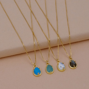 Turquoise Egg Shape Pendant Necklace Gold Plated Natural Gemstone Trendy Strand <b>Chain</b> Fashionable Brass Material Prong Necklaces - Product Image 6