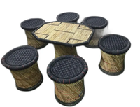 Tabouret de bar en bambou écologique à prix réduit, design antique, avec tressage en corde et assise rembourrée, pour comptoir et extérieur