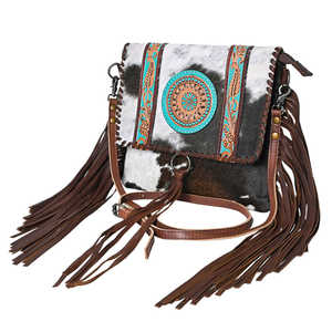 Sac à bandoulière en cuir de vachette fait à la main léger à franges Turquoise en cuir repoussé Style Boho sac à main pour femmes été hiver - Product Image 5