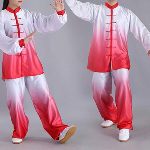 Women's Gradient Kung Fu Uniform White to <b>Red</b> 100% Cotton Stretch Breathable Martial Arts Kimono Regular Fit Adult Size - Product Image 4