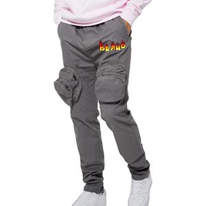 กางเกงขายาวสำหรับผู้ชายกางเกงวอร์มสีเทามีซิปด้านหน้าและข้างมีกระเป๋าพิมพ์โลโก้ตามสั่ง - Product Image 1