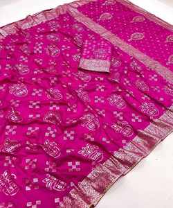 Saree de seda blanca con diseño estampado rojo para ropa de fiesta de boda elegante simple - Product Image 5