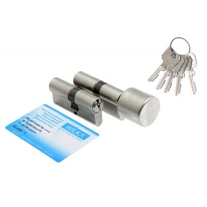 JUEGO de cilindros de puerta WILKA 1400 35/35 + 1405 35K/35 con Pomo, níquel mate, 5 llaves dentadas, clase C - Product Image 1