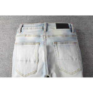 Hot Sale New Men's Straight Jeans <b>Denim</b> <b>Fabric</b> Breathable Distressed Pants OEM Service Custom Logo High Quality 100% Cotton - Product Image 4