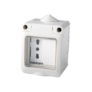 Kit contenitore scatola elettrica esterna con presa a due vie 1 10/16A + 1 interruttore con copertura impermeabile IP55, montaggio a parete - Product Image 1
