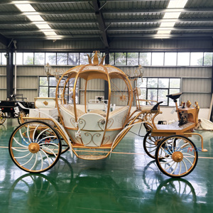 Carruaje Eléctrico de Cenicienta Dorado con Interior Blanco, Carroza para Paseos al Aire Libre, Transporte Especial, Carruajes de Caballos - Product Image 3