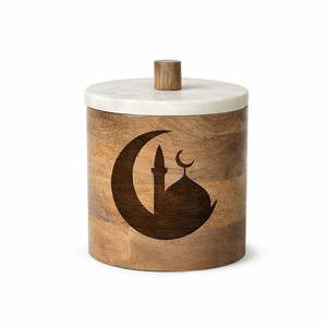 <b>Hot</b> Selling Wooden Storage Jar with Riyadh Saudi Arabia Tower Design Marble Lid Decorative Box for Home Decor - Product Image 4