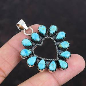 Pendentif en forme de cœur en argent sterling turquoise de la Belle au bois dormant avec cabochon de turquoise en forme de poire - Product Image 3