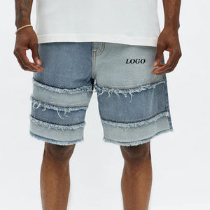 Shorts Vaqueros Casuales y Relajados para Hombre, con Contraste Deshilachado, Lavado Azul Medio, Transpirables, con Bolsillos, Diseño Moderno - Product Image 1