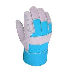 Gants de travail en cuir pour hommes en cuir de vache gris et bleu Gants de sécurité pour mécanicien de soudage - Product Image 5