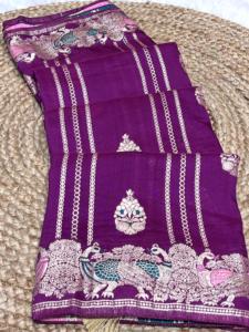 Sari de seda ruso de diseñador con trabajo de tejido Zari, Sari de desgaste de boda, Sari de desgaste de fiesta de diseñador - Product Image 3