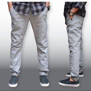 Pantalon décontracté pour homme en sergé 100 % coton, taille élastique premium, décoration cristal, coupe droite mi-haute, léger et ample - Product Image 1