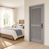 Porte intérieure en bois à persiennes gris moyen, style ferme, pour chambre et salle de bain