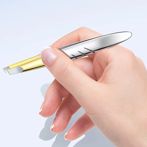 Pinces à épiler fantaisie en acier inoxydable, pointe inclinée, 4 pouces, couleurs or et argent - Product Image 2