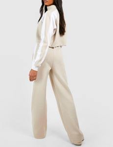 2025 chándal de bloque de color de invierno de moda para mujer 100% algodón grueso media cremallera crop top con cintura con cordón pantalones de chándal 2 uds conjunto - Product Image 3