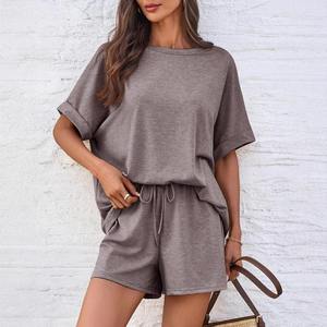 Organic Cotton Stylish Design 2 Piece <b>Set</b> <b>Women</b> Custom Casual Drop Shoulder <b>Shorts</b> <b>Shirt</b> Breathable Quick Dry <b>Women's</b> <b>Sets</b> - Product Image 1