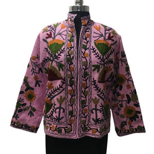 Veste en coton brodé Suzani multicolore faite à la main respirante design floral Boho Chic Vintage veste de style décontracté pour les femmes - Product Image 1