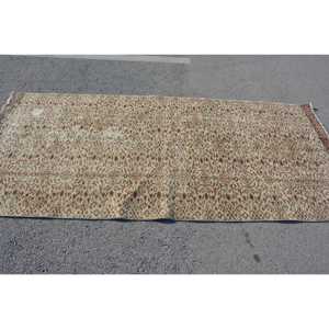 4x8.5 ft Turkish Vintage Rug, Area Rug, <b>Brown</b> Red Abstract <b>Wool</b> Rug - Product Image 3