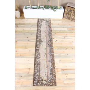 Alfombra Turca Vintage, Alfombra de Retazos de 1.7x8.5 pies, Alfombra de Pasillo Marrón con Diseño Floral - Product Image 1