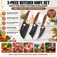 Ensemble de couteaux de cuisine robustes pour hacher les os, style rustique, manche ABS pleine longueur, 3 pièces, pour trancher la viande et couper la viande