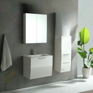Set Bagno Moderno Jet-Line Mobili Bianchi con Armadietti a Specchio e da Parete - Product Image 3