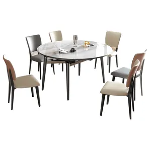 Mesa de comedor moderna multifuncional, piedra de mármol para comedor, mesa de comedor de lujo redonda de madera para el hogar para 4 6 8 12 sillas Set