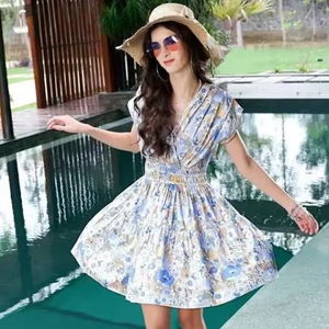 ชุดเดรสผ้าคอตตอนสไตล์อินเดียชุดเดรสงานแต่งงานแบบส่วนตัวสำหรับผู้หญิงเป็นของขวัญสำหรับงานเลี้ยงวันเกิดชุดเดรสพิมพ์ลายดอกไม้ - Product Image 1