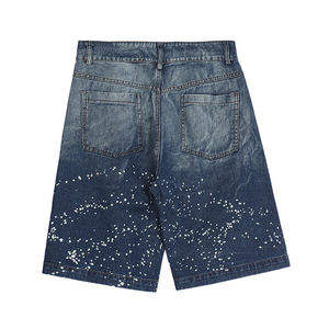 Pantalones cortos de mezclilla de diamantes para hombre, ropa de calle de verano, Vintage, informal, Hip Hop, holgado, lavado, dobladillo crudo, apliques de diamantes de imitación - Product Image 4