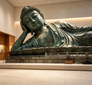 พระพุทธรูปนอนหลับ งานประติมากรรมทองสัมฤทธิ์ สำหรับตกแต่งภายใน - Product Image 4