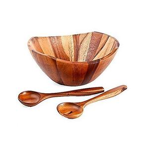Ensaladera de madera de último diseño con tenedor y cuchara, cuenco para servir comida de tamaño personalizado de la mejor calidad - Product Image 1