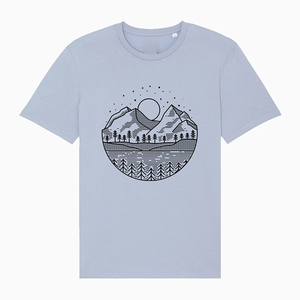 Camiseta gráfica informal para hombre, Camiseta con estampado de puesta de sol de montaña, ropa de calle coreana, Camisa de algodón de estilo para veranos - Product Image 4