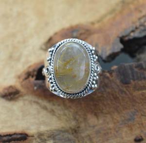 Anillo de piedras preciosas de rutilo dorado, joyería para mujer, joyería de estilo bohemio de plata esterlina 925, anillo hecho a mano de tendencia, regalo para ella - Product Image 2