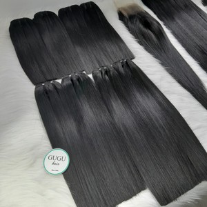 Extensiones de cabello de trama negra cruda de 12 pulgadas Super doble dibujado hueso recto humano vietnamita Etiqueta Privada paquetes crudos para mujeres negras - Product Image 1