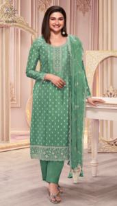 Nouveau 2024 dernière tenue de créateur à feuilles persistantes costume Salwar en soie lourde avec séquence broderie point travail exportateur mondial - Product Image 6