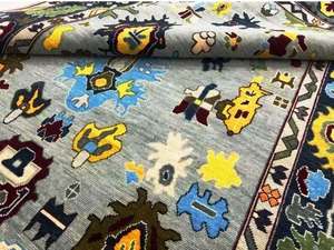 พรมขนสัตว์อูชักโบราณสีเทา ขนาด 8x10 ฟุต ทอมือ ลายเรขาคณิตสมัยใหม่ ขนสั้น เหมาะสำหรับสัตว์เลี้ยง ใช้ในห้องนั่งเล่น - Product Image 4