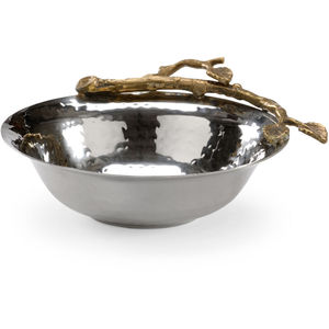 Silver Metal Hammered Bowl With <b>Tree</b> <b>Branch</b> Design 5.5 D x 3.5 H Inch Contemporary Decorative Table Accent For Home Wedding - Product Image 1