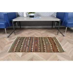 Turkish Vintage Rug, 1.8x3.3 ft Small Rug, <b>Brown</b> Gray Persian <b>Wool</b> Rug - Product Image 3