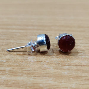 Small Size <b>Silver</b> 925 <b>Stud</b> <b>Earring</b> With Carnelian Gemstone - Anti Tarnish Wholesale Jewelry - Product Image 1