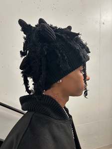 Gorro de Punto Estilo Punk Hecho a Mano, Máscara de Esquí Cálida para Invierno, Gorro Personalizado con Diseño 3D de Cuerno, Gorro Urbano Desgastado - Product Image 5