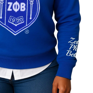 Zeta Shield Chenille Sweatshirt Cotton Fleece Embroidered Greek Sorority Zeta Phi Beta <b>Blue</b> Pullover Crewneck for Women - Product Image 6