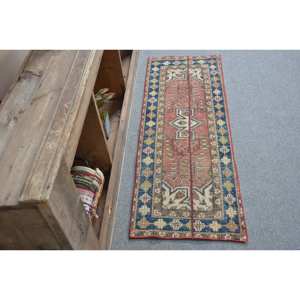 Traditional Chinese Style Vintage Turkish Rug 1.5 X 4.4ft Brown Blue Patchwork Design Wool Material Latex Rectangle Hallway - Product Image 3