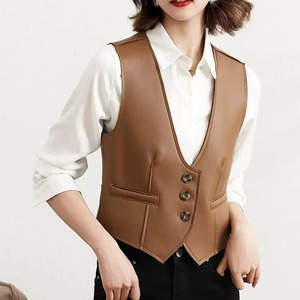 Leather <b>Canvas</b> Winter Short <b>Tops</b> for Men 2024 Fashion Deep V-neck Gilet Casual <b>Black</b> Vest Streetwear Sleeveless Jacket - Product Image 6