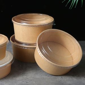 Bols en papier kraft résistants aux fuites et à l'huile, jetables, imprimés sur mesure, pour plats à emporter chauds, avec couvercle, qualité alimentaire - Product Image 3