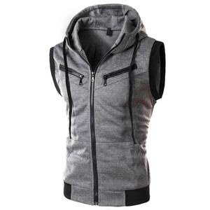 <b>Men's</b> 100% Cotton Gym Muscle Hoodie <b>Vest</b> Summer Sleeveless Zipper Tank Tops for Bodybuilding Fitness Singlets Hooded <b>Vest</b> - Product Image 4