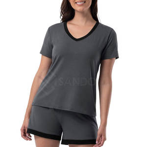 Conjunto de camiseta y pantalones cortos de dos piezas con patrón sólido informal para mujer más vendido con logotipo personalizado - Product Image 1